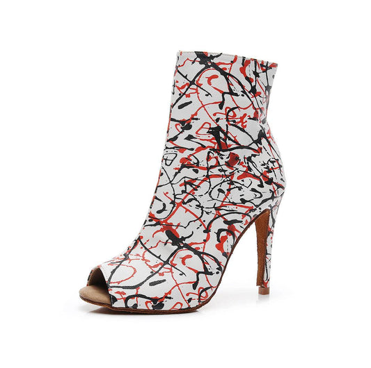 Women's Adult High Heel Stage Boots Graffiti Mid-calf - Mubimart