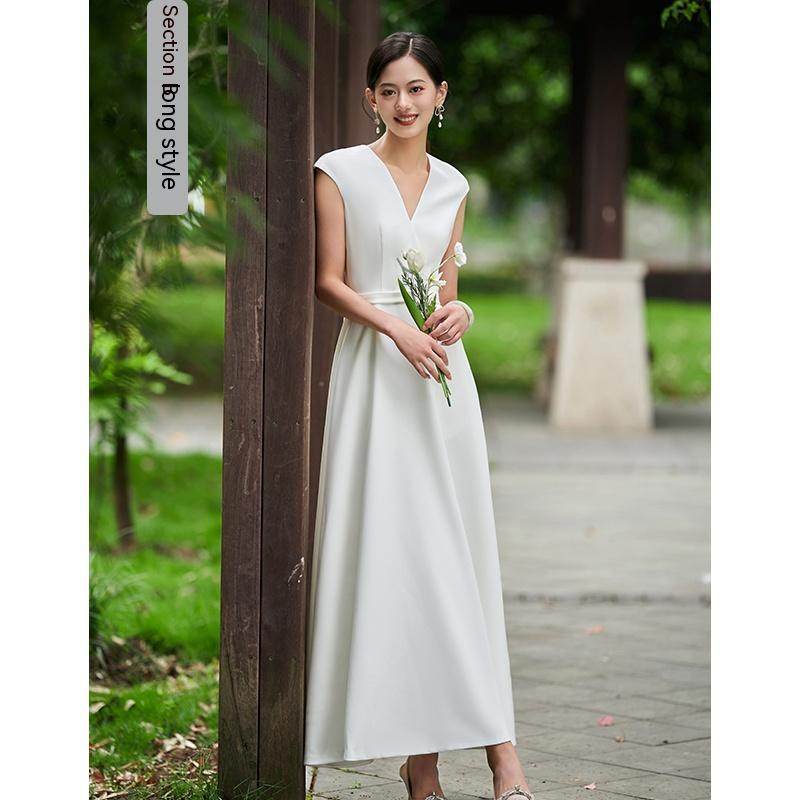 White Bridesmaid Dress Senior Dress Daily Style Formal Dress - Mubimart
