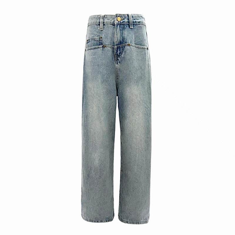 Retro Washed Loose Wide Leg Jeans For Women - Mubimart