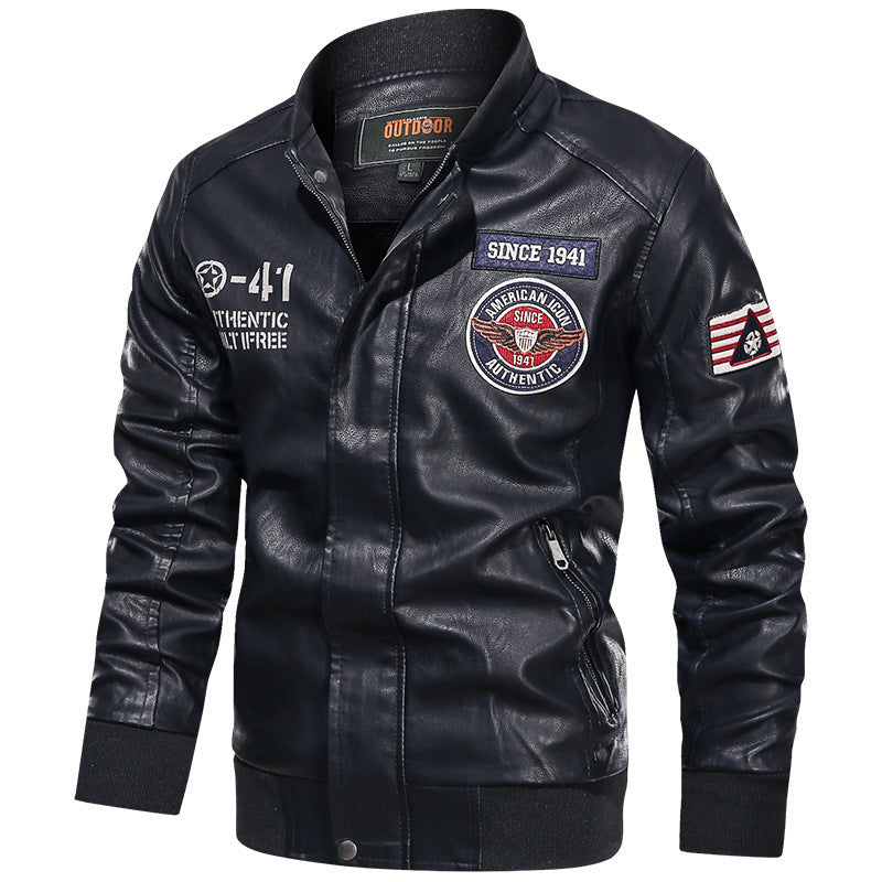 PU Leather Casual Jacket Flight Suit Leather Jacket