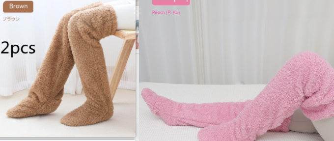 Over Knee High Fuzzy Long Socks Winter Warm Cold Leg Knee Joint Cold-proof Stockings Home Floor Sleeping Socks - Mubimart