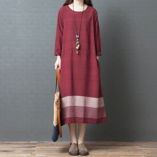 Women's Loose Plus Size Casual Cotton And Linen Dress - Mubimart