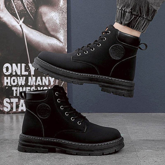 Mens Winter Boots Chunky Mid Heel Shoes Fashion Ankle Boots - Mubimart