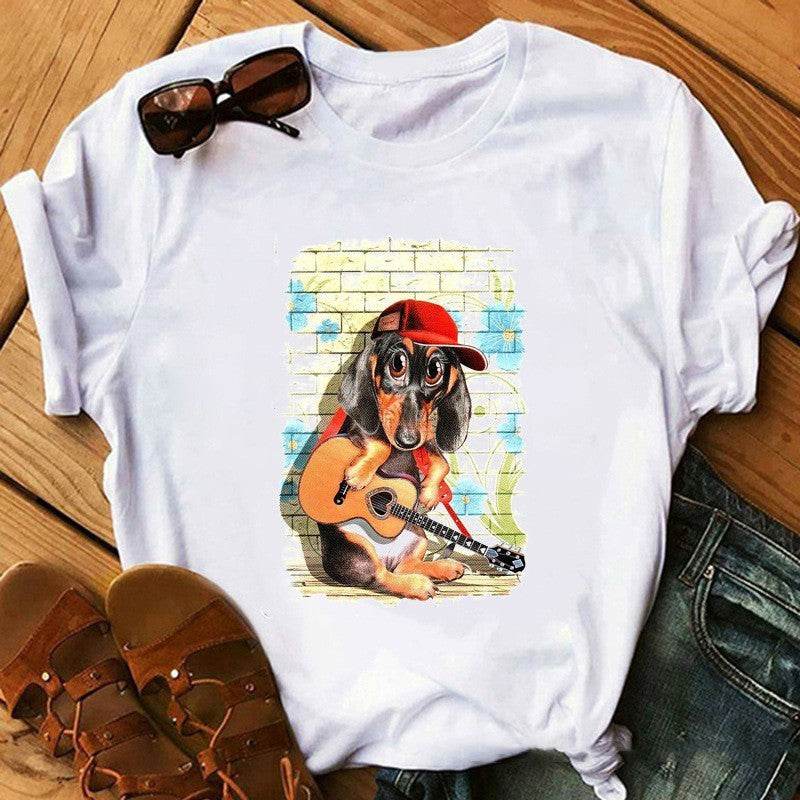 Puppy Print T-shirt For Women - Mubimart