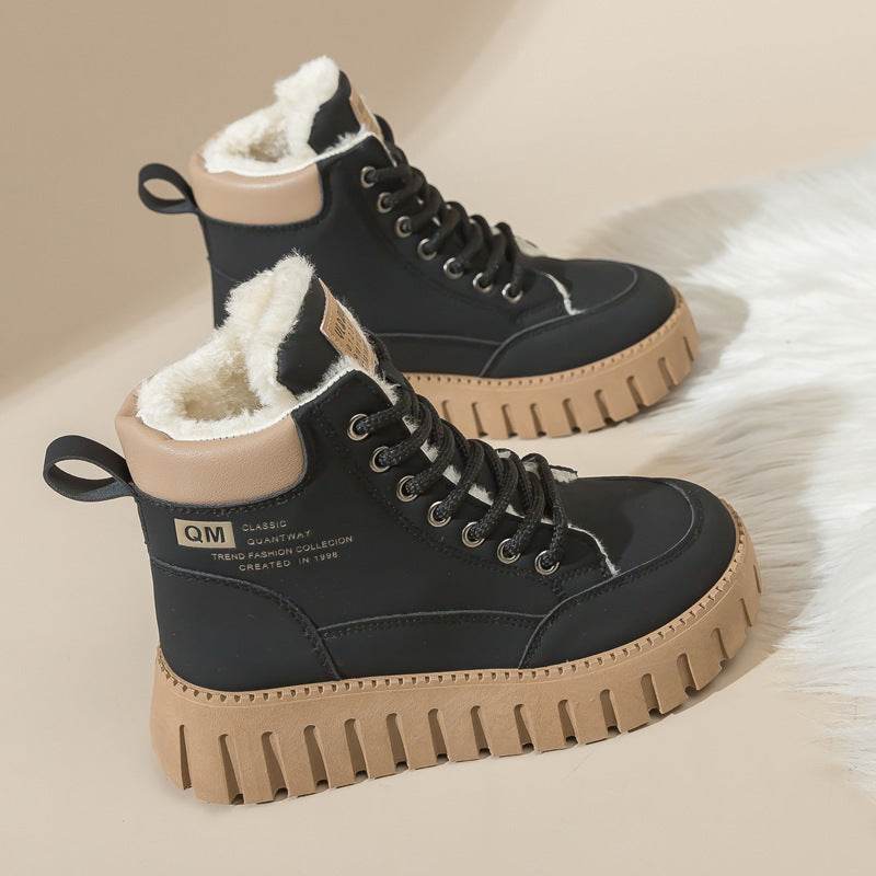 All-match Velvet Cotton Shoes Women's Shoes British Style Martin Female Boots Booties - Mubimart