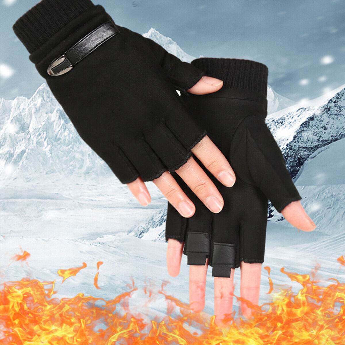 Mens Fingerless Gloves Magic Half Finger Winter Typing Touch Thermal Gloves Gift - Mubimart