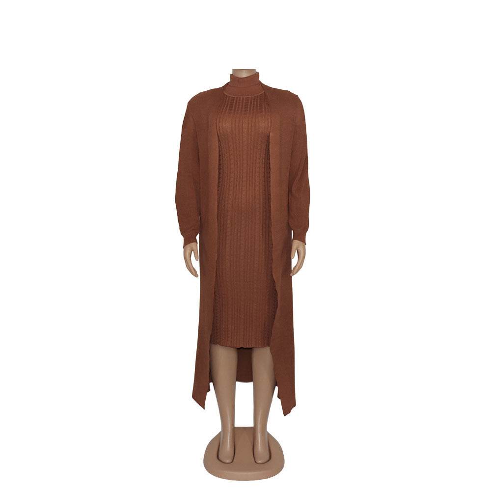 Women's Knitting Sweater Suit Skirt Slim Fit Plus Size Turtleneck Loose Elastic - Mubimart