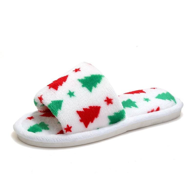 Christmas Tree Home Slippers Fashion Floor Bedroom Open-toe Plush Slippers For Women Fuzzy House Shoes - Mubimart