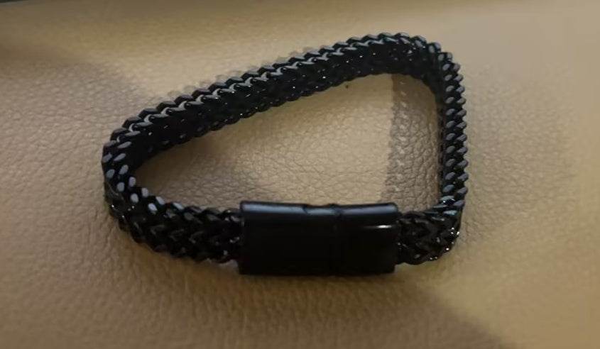 Black Vintage Mens Bracelet Punk Double Chain Stainless Steel - Mubimart