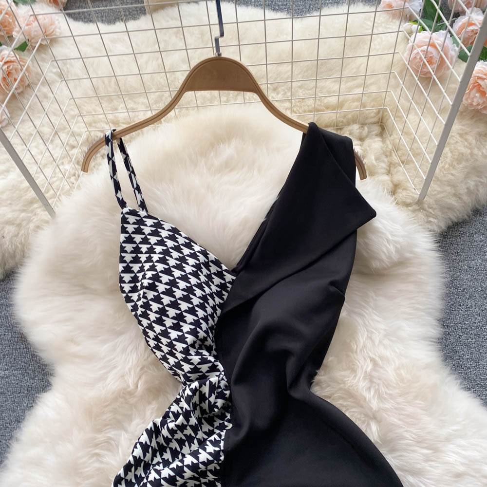 Contrast Panel Chic Slip Dress - Mubimart