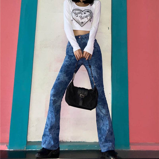 Women's Tie Dyed Bootcut Jeans High Waist Slim Skinny Fit - Mubimart