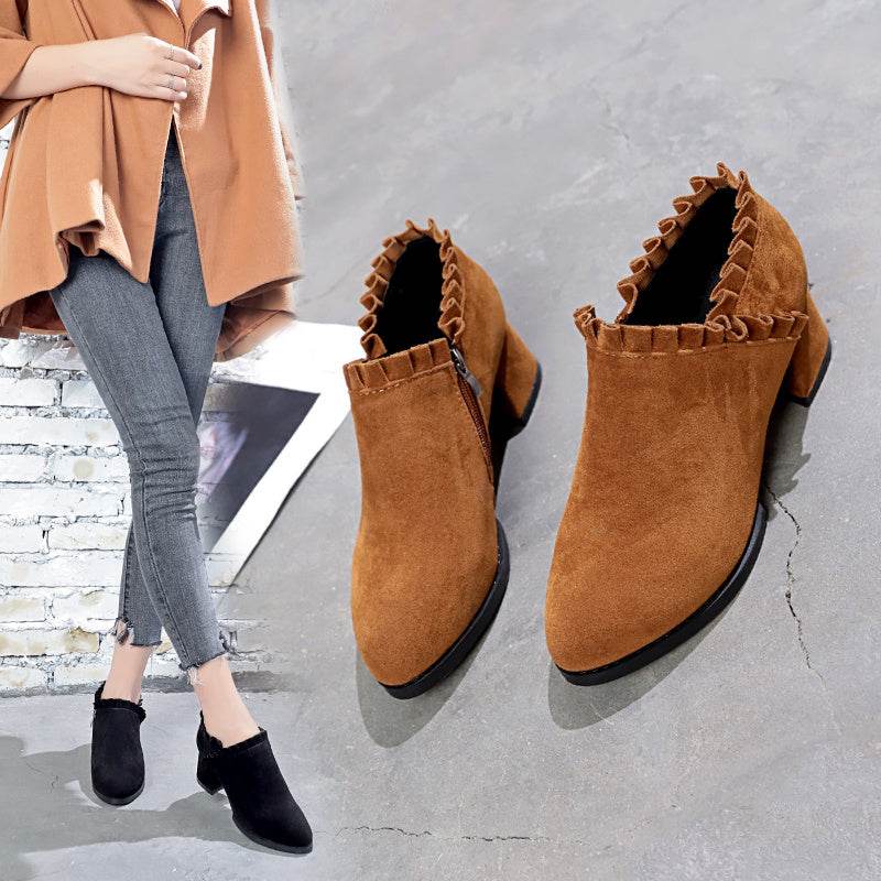 Frosted Martin Boots Women''s British Style Naked Boots Children''s Short Boots Thick Heel Tooling Boots Pointed High Heel Women''s Boots Spring And Autumn Single Boots - Mubimart