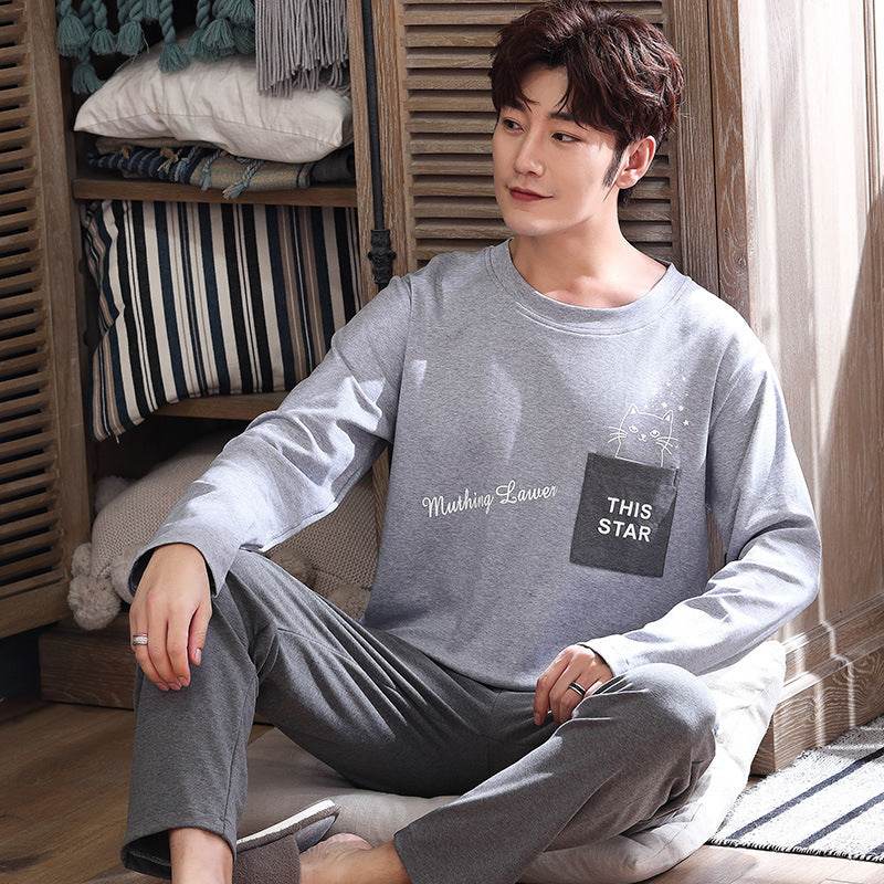 Casual Knitted Long-sleeved Round Neck Pajama Set - Mubimart