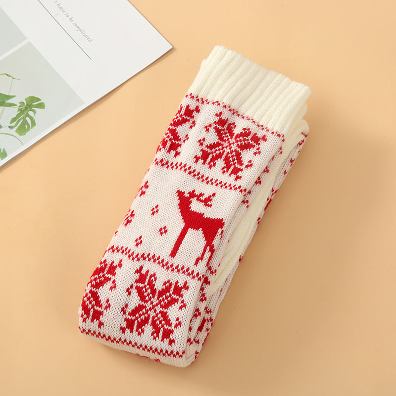 Women Long Socks Christmas Women Knitted Cotton Woolen Stocking Warm Thigh High Over The Knee Cute Deer Printing Socks Twist Cable Crochet - Mubimart -  