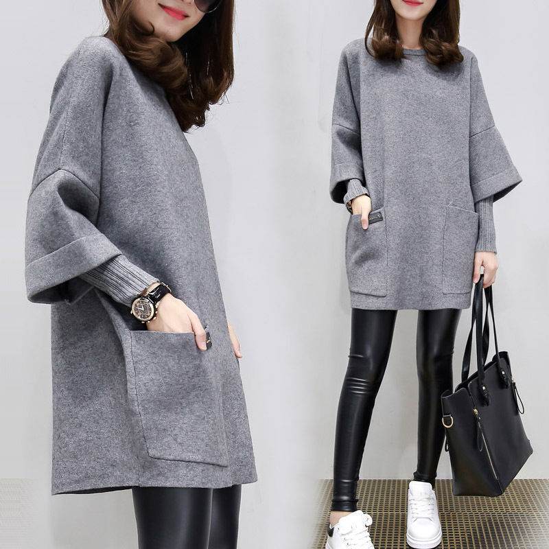 Europe Station Loose Large Medium Long Sleeved Sweater Fake Two Maternity Dresses - Mubimart