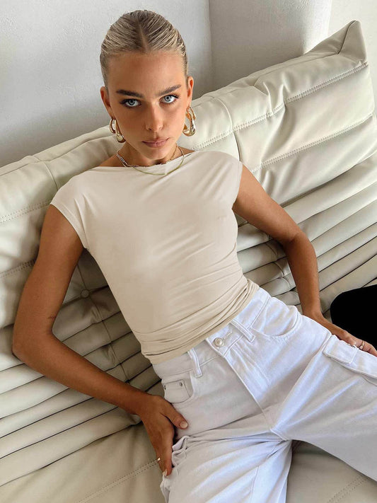 Y2K Slim Fit BacklessT-shirt Summer Sexy Breathable Short Sleeve Top Womens Clothing - Mubimart