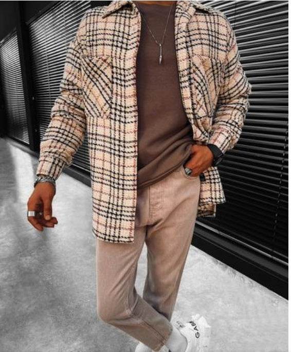 Men's Long Sleeve Shirt Jacket Plaid Men's Jacket - Mubimart