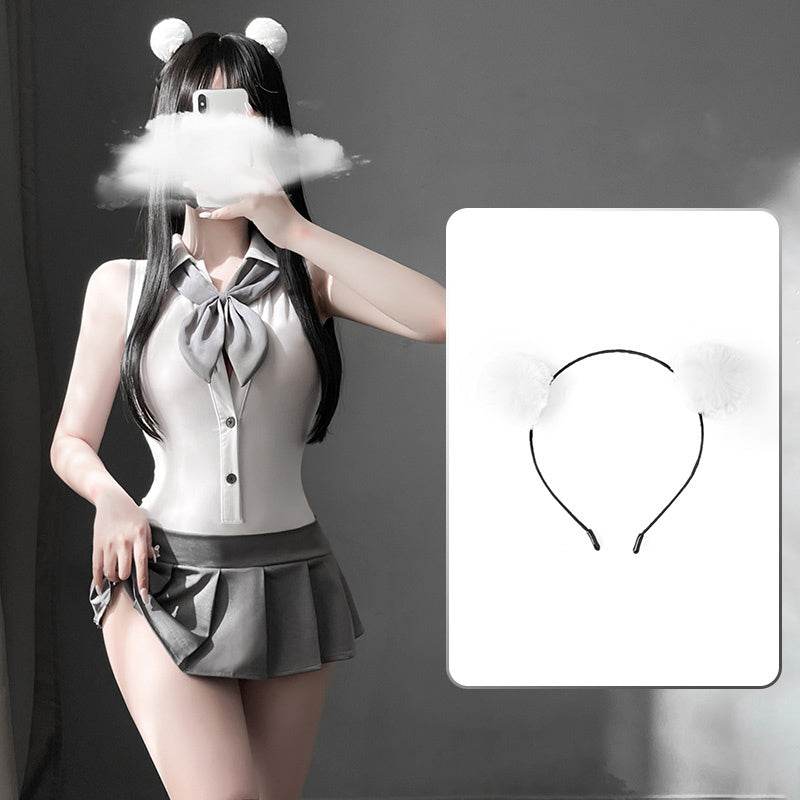 Lingerie Preppy Backless Bodysuit Set - Mubimart