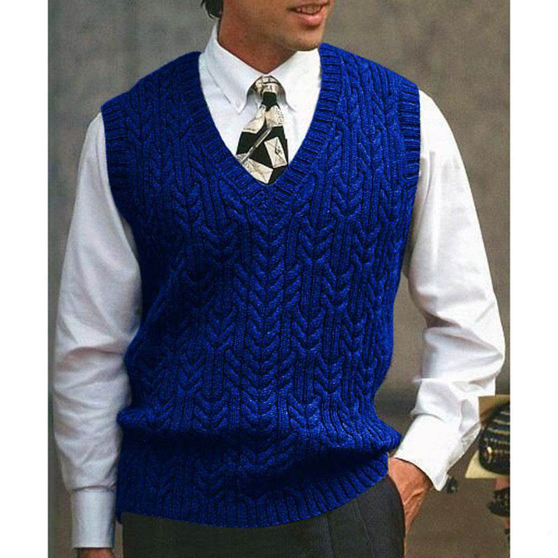 Knitted Vest V-neck Sweater Solid Color Casual - Mubimart