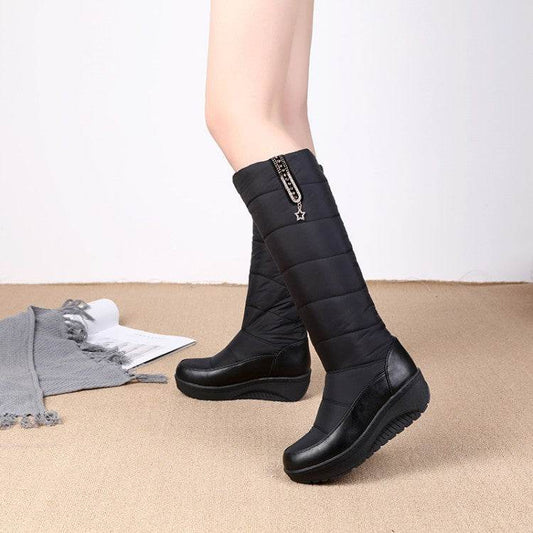 Thick Fur Snow Boots Wedge Casual High Leg Boot - Mubimart