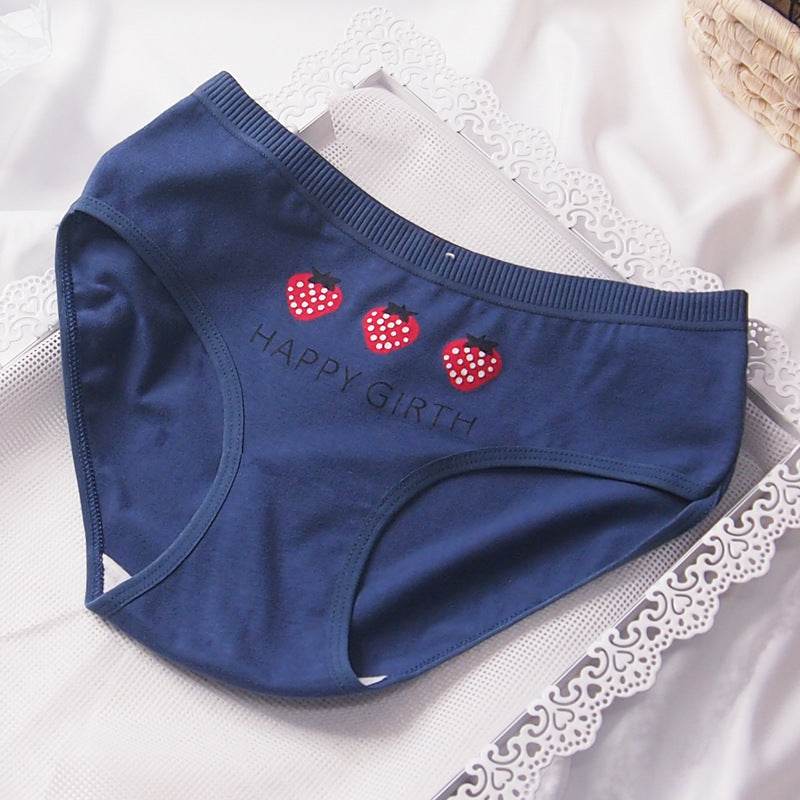 Japanese Style Purplish Blue Strawberry Underwear 5 Pack Women - Mubimart