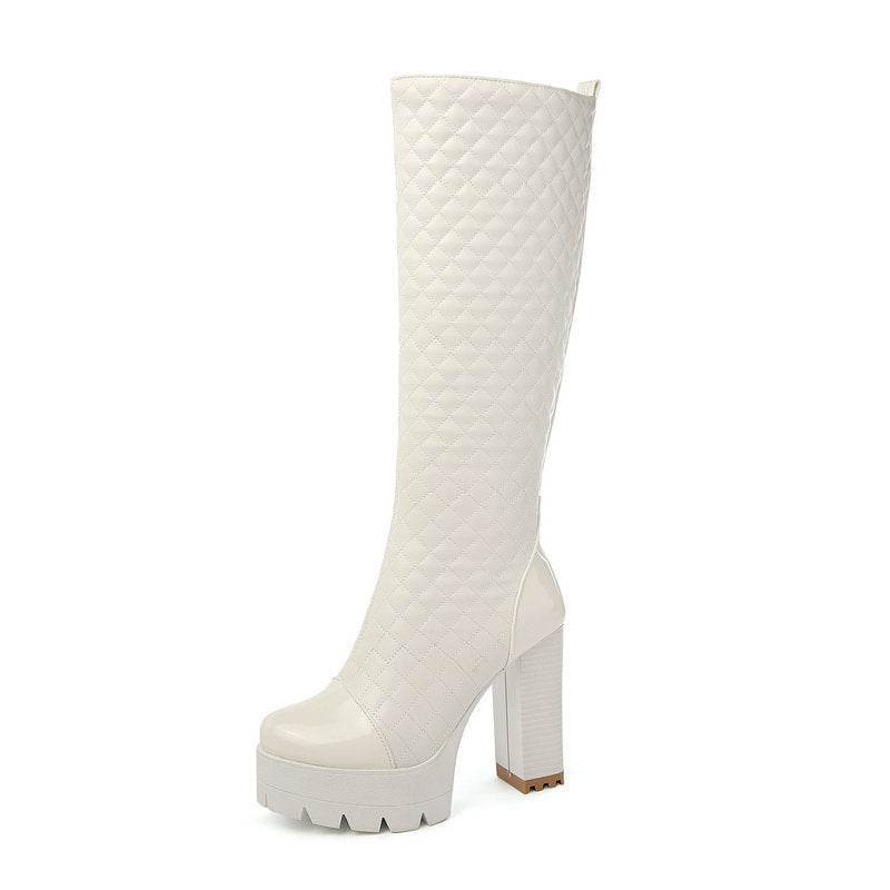 Block Heel Tall Boots Women's Boots Side Zipper - Mubimart