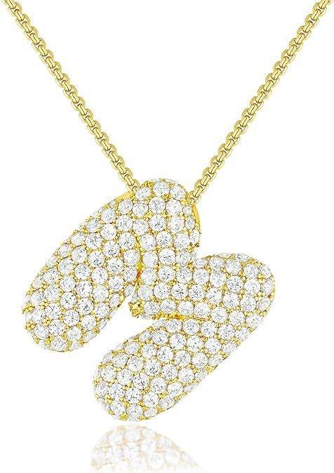 Brass Zircon Balloon English Letter Necklace - Mubimart