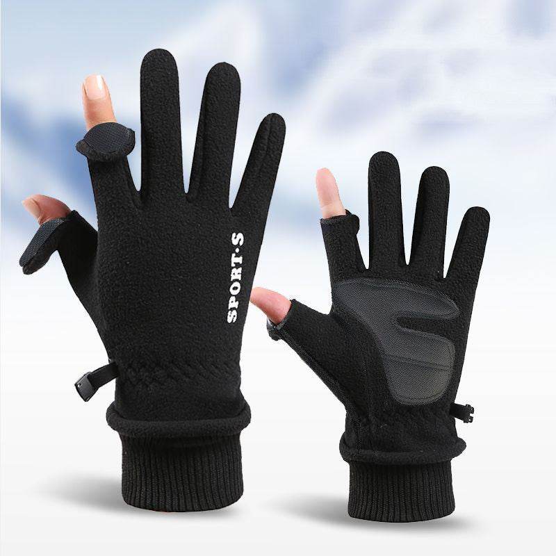 Outdoor Ski Riding Gloves Winter Polar Fleece Flip Cover Winter Gloves Men And Women Plus Velvet Thickened Warm Touch Screen Gloves - Mubimart