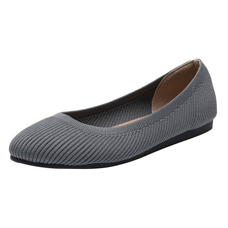 Round Toe Shallow Mouth Fabric Flat Knitted Soft Bottom Boat Shoes - Mubimart