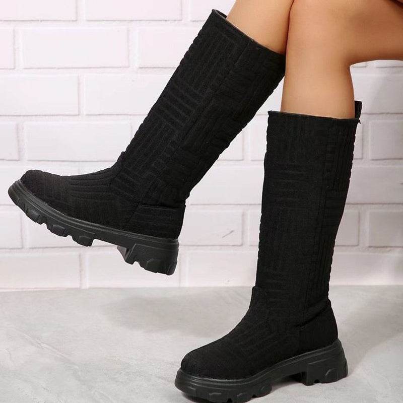 Mid Calf Boots Fashion Platform Western Boots Women Autumn Winter Shoes - Mubimart