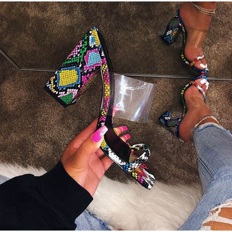Transparent Upper Block Heel High Heel Sandals - Mubimart