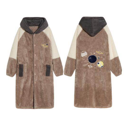 Autumn And Winter Flannel Winter Thickened Plus Velvet Nightgown Men - Mubimart