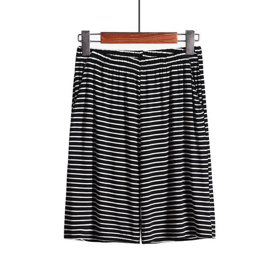 Loose Fitting Plus Size Outer Striped Loungewear Shorts - Mubimart