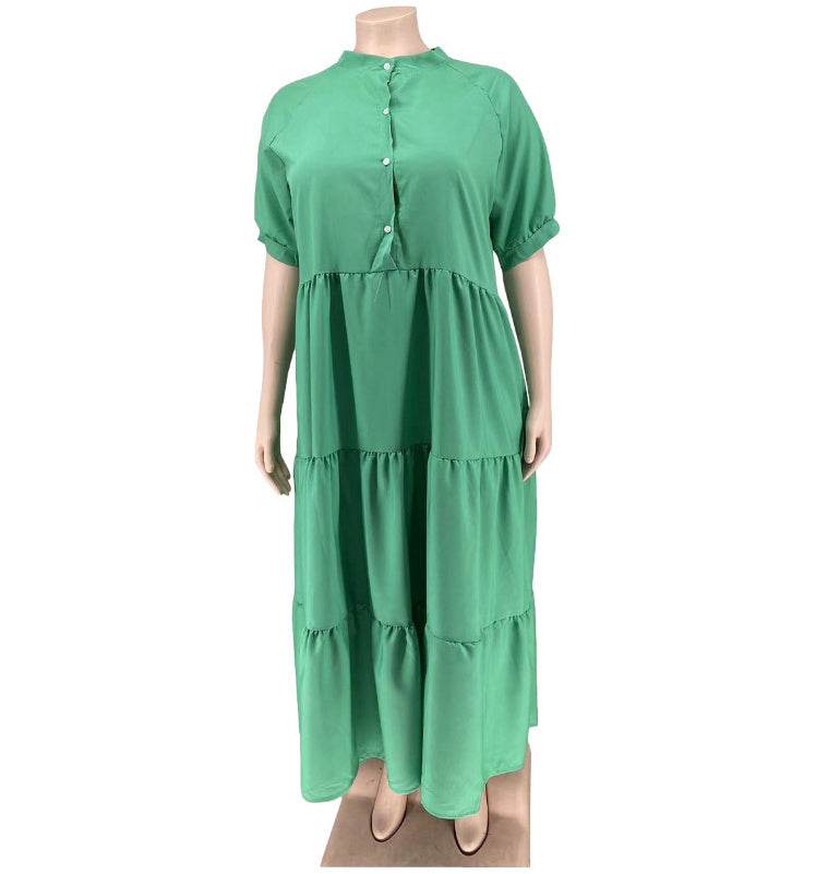 Plus Size Women's Fashion Casual Button Lapel Dress - Mubimart