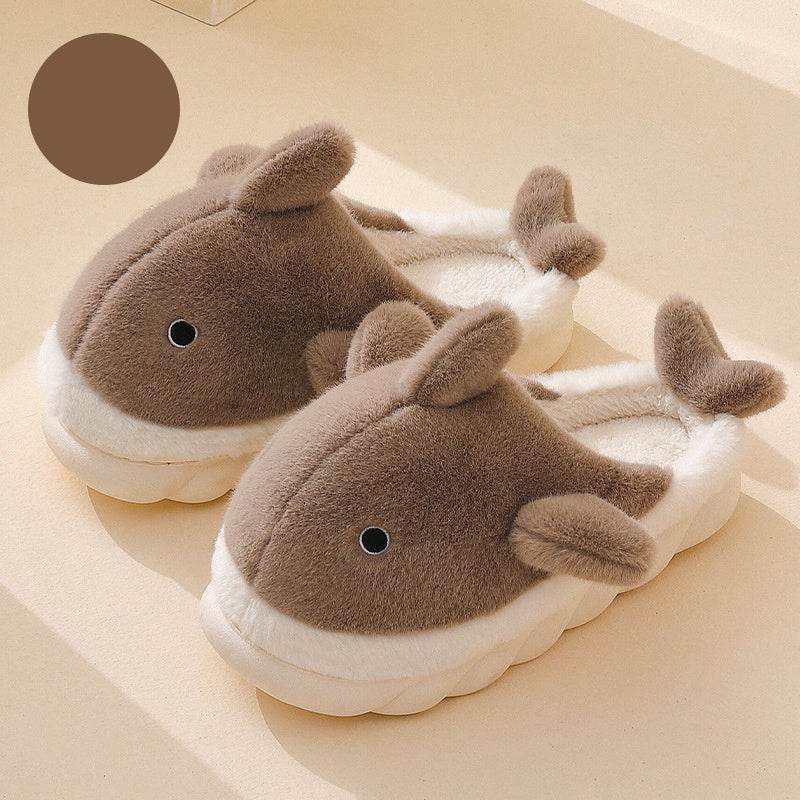 Shark Slippers Soft Sole Furry Shoes Home Bedroom Slippers Women - Mubimart
