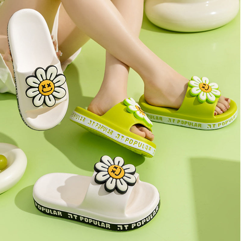 Summer Flower Slippers Women New Fashion Letter Garden Shoes Indoor Anti-Slip Floor Bathroom Bathing Home Slipper - Mubimart -  