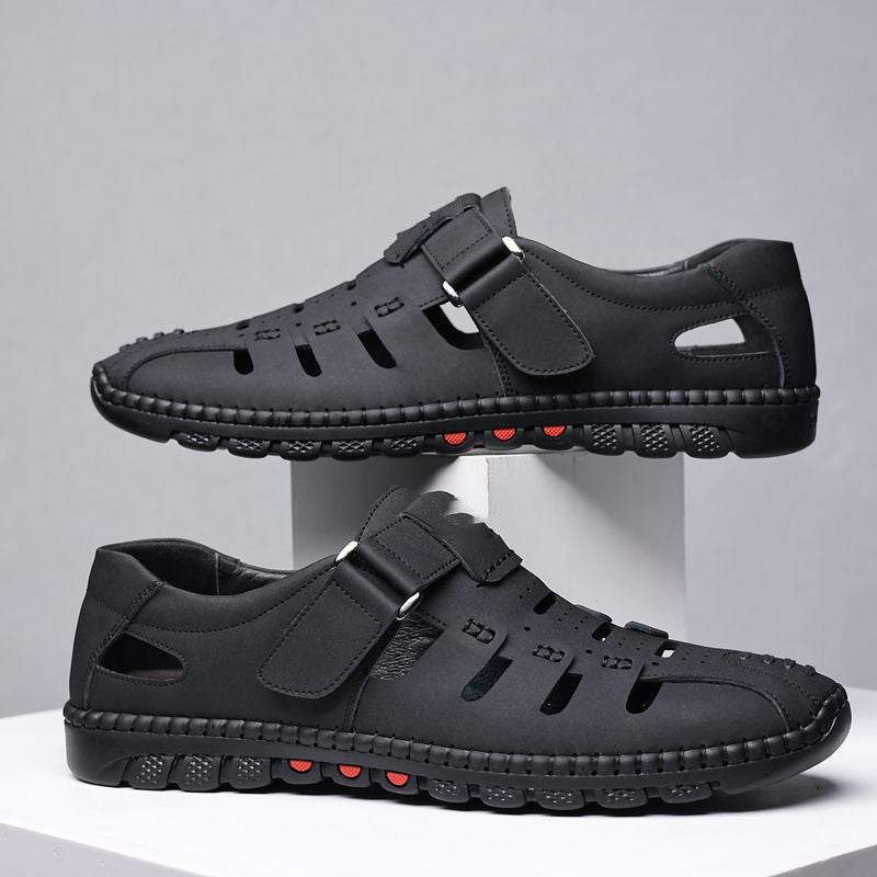 Mens Fashion Casual Leather Hollow Out Breathable Casual Shoes - Mubimart