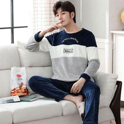 Long Sleeve Padded Flannel Pajama Suit - Mubimart