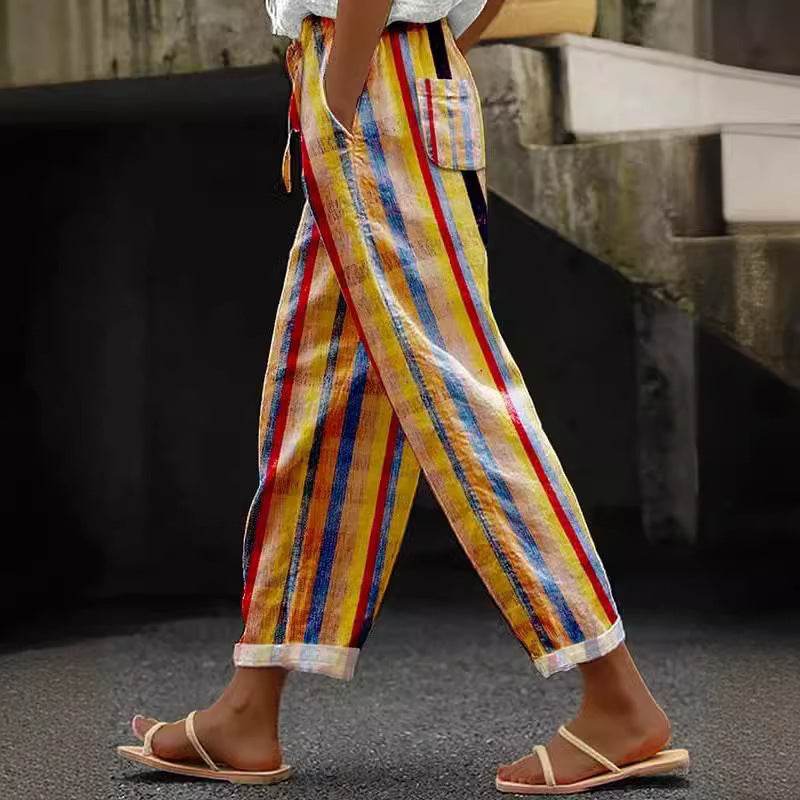 Plus Size Women's Wear Striped Floral Print Casual Jumpsuit - Mubimart