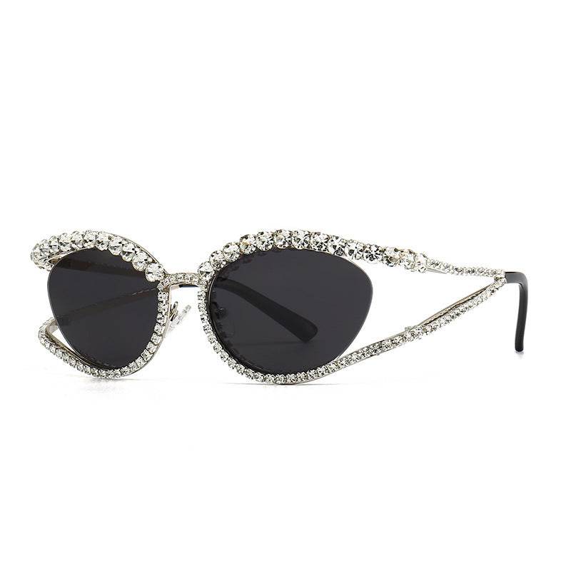 Fashionable Cat Eye Shaped Diamond Studded Sunglasses - Mubimart