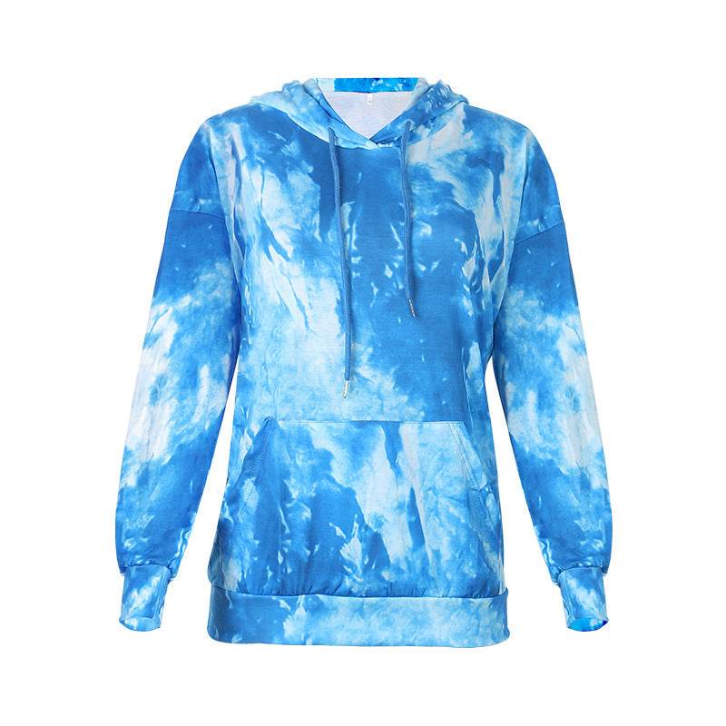 Long-Sleeved Plus Size Tie-Dye Printed Hooded Sweatshirt - Mubimart