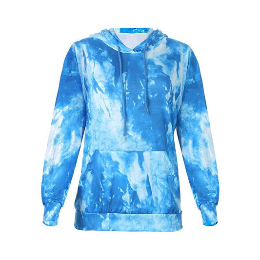 Long-Sleeved Plus Size Tie-Dye Printed Hooded Sweatshirt - Mubimart