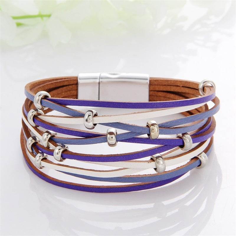New Popular Multi-color Leather Charm Bracelet Men And Women Same Ornament Can Be Used As Gifts - Mubimart