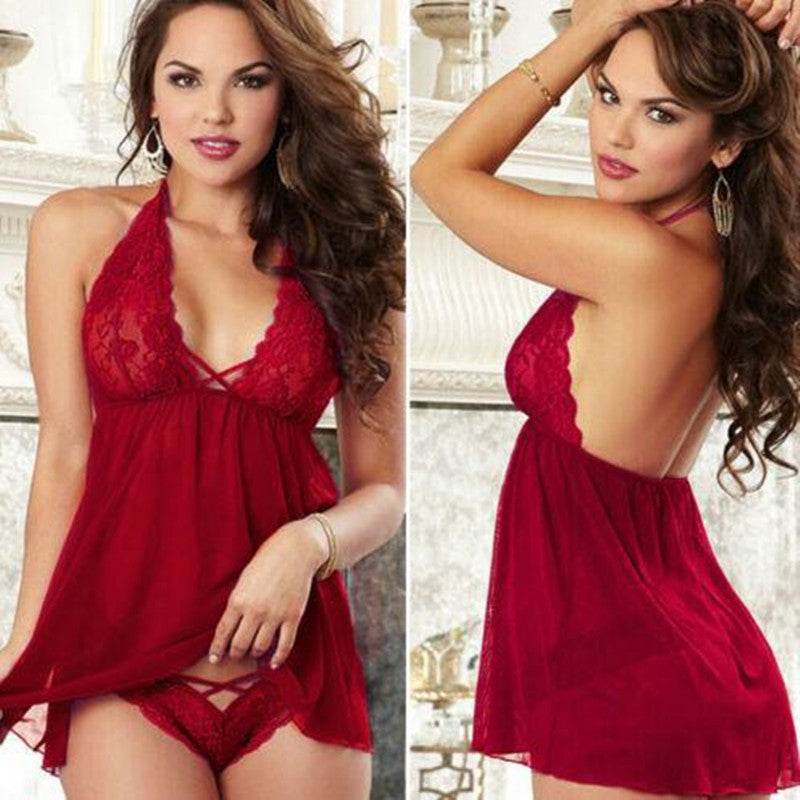 Halter Large Size Fat Woman Sexy Lingerie Lace Floral Border Mesh Suspender Skirt - Mubimart