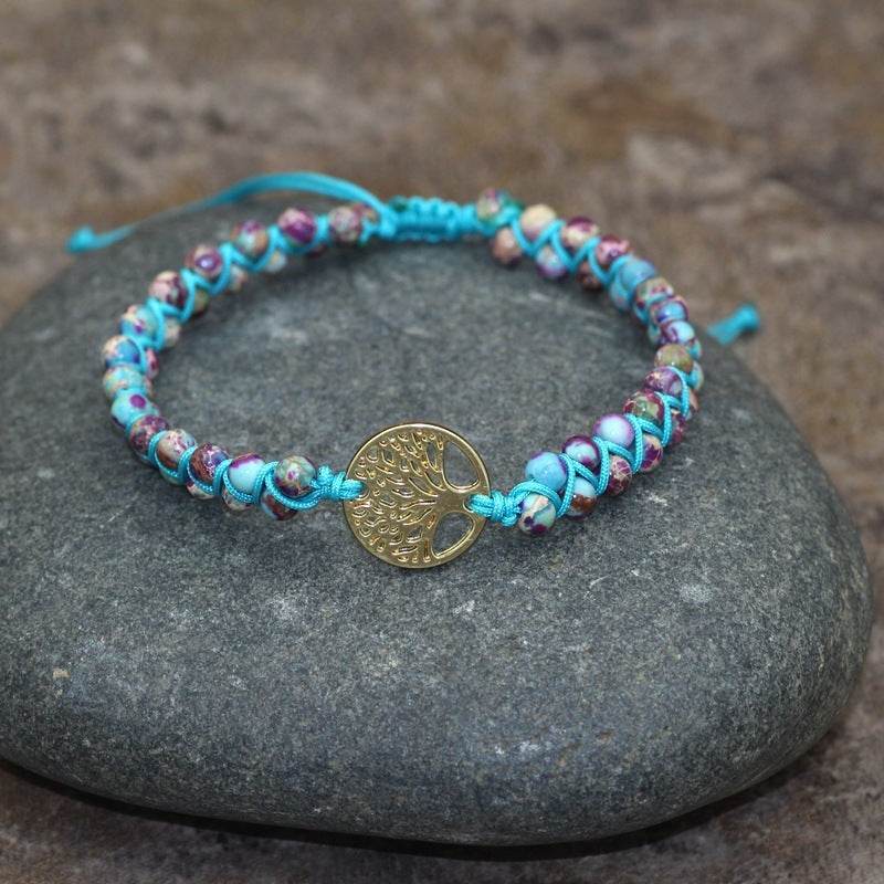 Natural Stone Tree Of Life Charm Bracelet Women - Mubimart