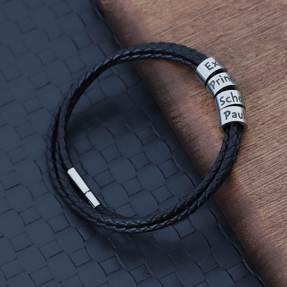 Black Leather Rope Bracelet For Men - Mubimart