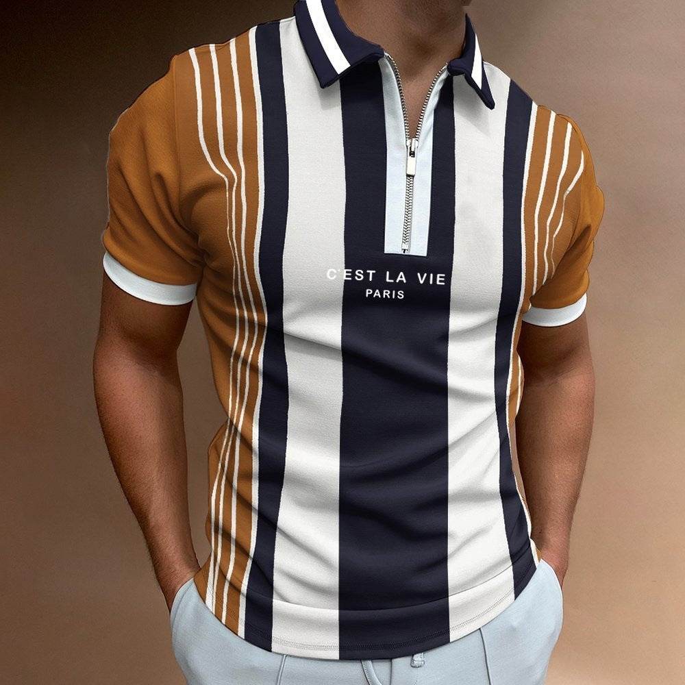 Men's Summer Polo Zipper Color Matching Sports Polo Shirt - Mubimart