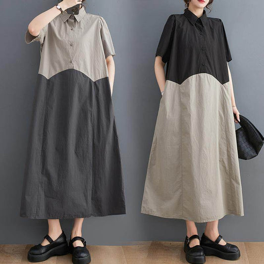 Women's Loose Plus Size Stitching Casual Shirt Dress - Mubimart