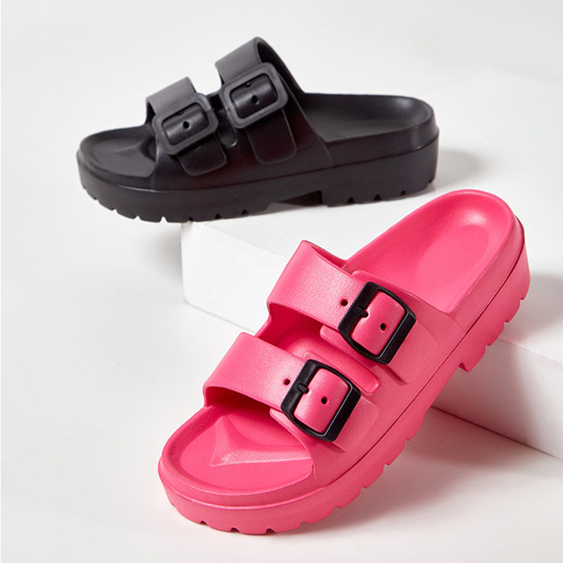 Fashion Double Buckle Slippers Summer Platform Garden Beach Shoes Casual Non-slip Floor Bathroom Home Slipper For Women - Mubimart -  