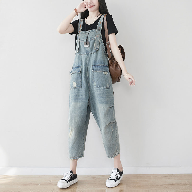 Women's Plus Size Retro Denim Harem Jumpsuit - Mubimart -  